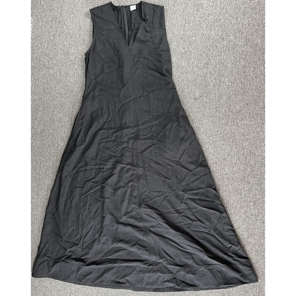 Toteme Dress Womens 40 Black Fluid V Neck Sleeveless Long A Line Zip Back